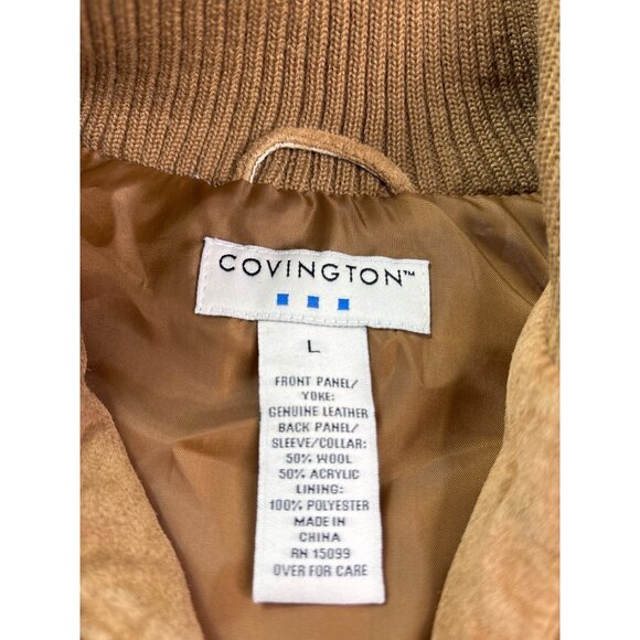 Covington Womens Brown Suede Leather Knit Wool Blend Jacket Elbow Patches Size L - Picture 5 of 5